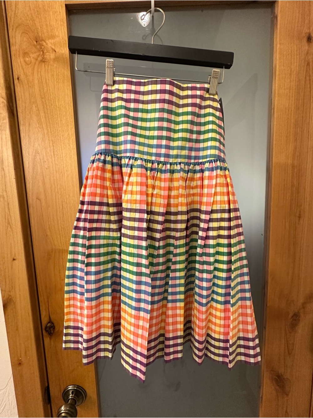 J. Crew Multicolor Gingham Tiered Midi Skirt